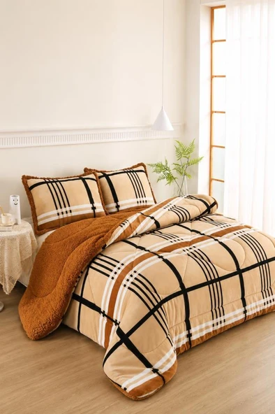 Valerya Desenli Peluş Çift Kişilik Comforter Set ürün görseli 1