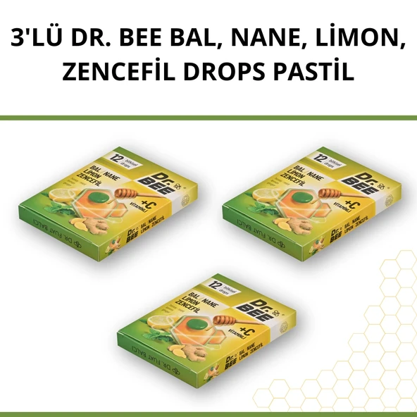 3'lü Dr. Bee Bal, Nane, Limon, Zencefil Drops Pastil Paketi ürün görseli 1