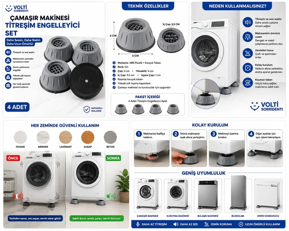 Çamaşır Makinesi Titreşim Engelleyici Set 4 adet ürün görseli 1