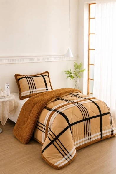 Valerya Desenli Peluş Tek Kişilik Comforter Set ürün görseli 1