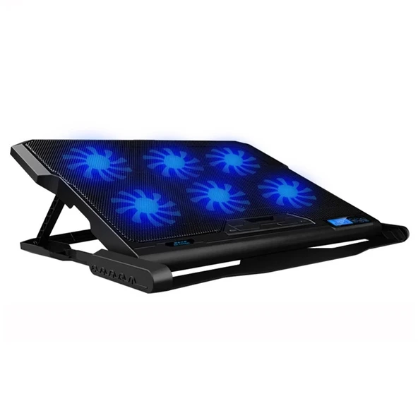 ICE COOREL K6 6 Fanlı Ayarlanabilir LCD Ekranlı Dizüstü Bilgisayar Standı Soğutucu (Siyah)-AMBALAJ HASARLI SIFIR ÜRÜN ürün görseli 1