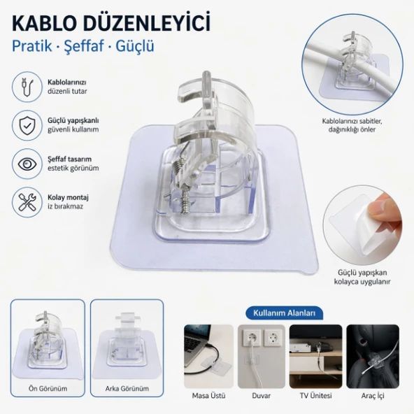 Çok Amaçlı Kıskaçlı Yapışkanlı Kablo ve Mop Tutucu ürün görseli 1
