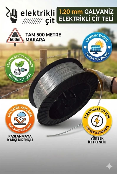 500 Mt Galvaniz Elektrikli Çit Teli 1.20 mm Tek Makara Domuz ve Ayı Teli ürün görseli 1