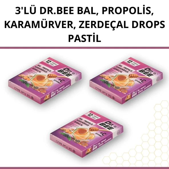 3'lü Dr.Bee Bal, Propolis,Karamürver, Zerdeçal Drops Pastil Paketi ürün görseli 1
