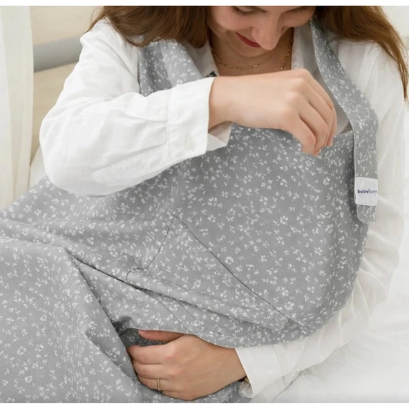 Babyjem Cepli Emzirme Önlüğü 323 Gri Çiçek ürün görseli 1