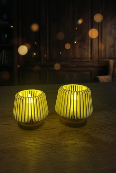 Modern Tasarım Dekoratif Mini Abajur Görünümlü Masaüstü Lambası ve Mumluk ( LED MUMLAR DAHİL ) ürün görseli 1