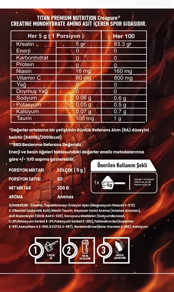 Titan Premium Creatine Ananas 300 Gr Monohyrate Mikronized - Resim 2