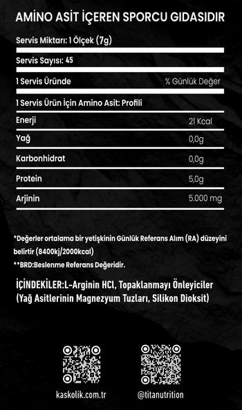 Titan Premium Arginine Aromasız 300 Gr - Resim 3