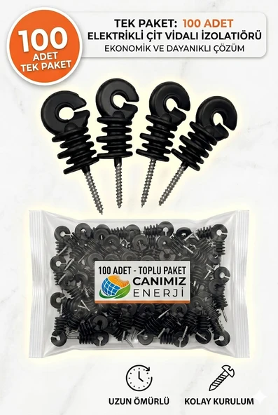 Elektrikliçit Çit Sistemleri Vidalı Elektrikli Çit İzolatörü 100 Adet - Güçlendirilmiş UV Korumalı Yüksek Yalıtımlı Halka Model ürün görseli 1