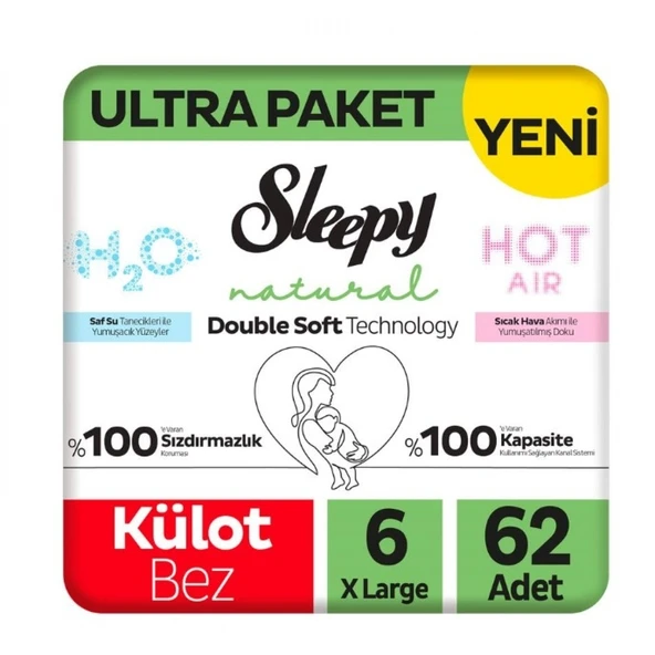 Sleepy Natural Double Soft Külot Bez Ultra Paket 6 Beden 62 Adet ürün görseli 1
