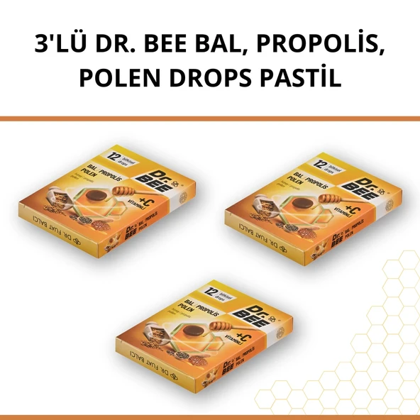 3'lü Dr. Bee Bal, Propolis, Polen Drops Pastil Paketi ürün görseli 1