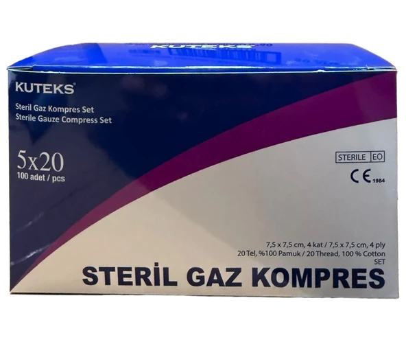 Kuteks Steril Gaz Kompres 7,5 x 7,5cm (5x20) 100lü ürün görseli 1