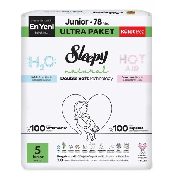 Sleepy Natural Double Soft Külot Bez Ultra Paket 5 Beden 78 Adet ürün görseli 1