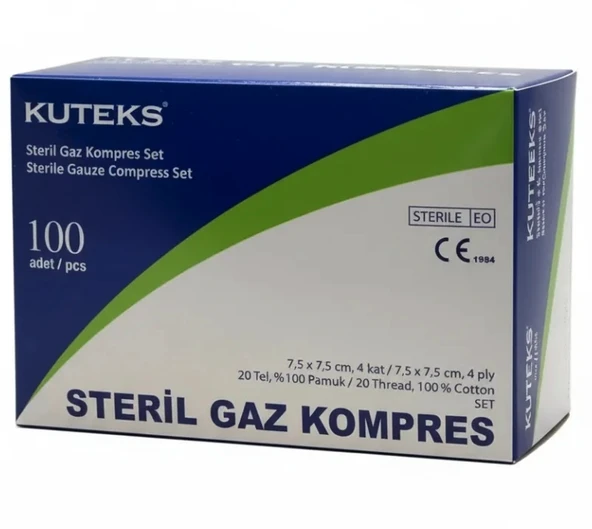 Kuteks Steril Gaz Kompres Eko 7.5 x 7.5 cm (4x25) 100lü (EKO) ürün görseli 1