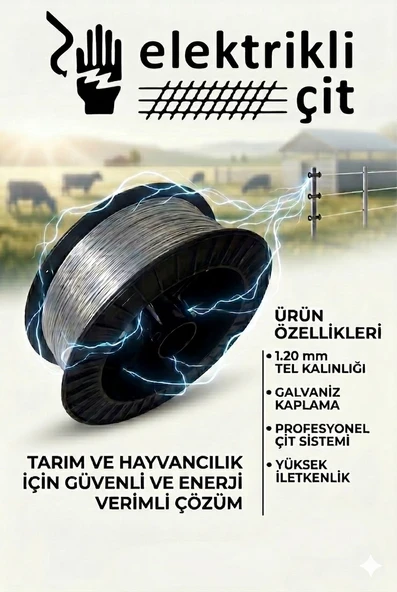 1000 Metre 1.20mm Sıcak Daldırma Galvaniz Elektrikli Çit Teli Tek Makara ürün görseli 1