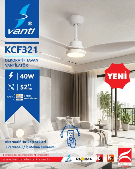 KCF321 70W 52 INCH CEILING FAN BEYAZ ürün görseli 1