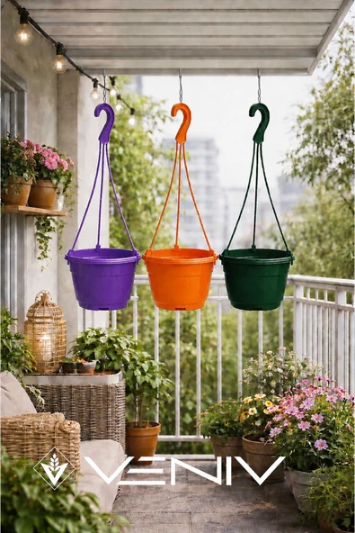 3 Adet Askılı Dekoratif Saksı - Askılar Dahil- 18 cm x 12 cm ürün görseli 1