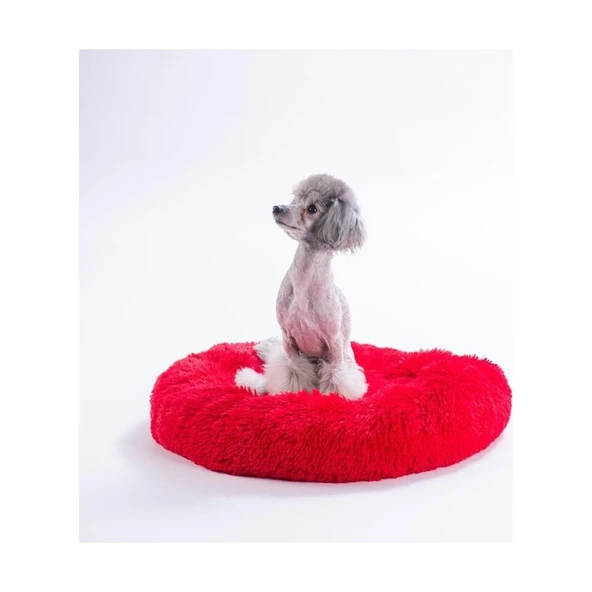Pawstar Lüx Donut Kedi Köpek Yatağı Yıkanabilir Kırmızı 65 cm ürün görseli 1
