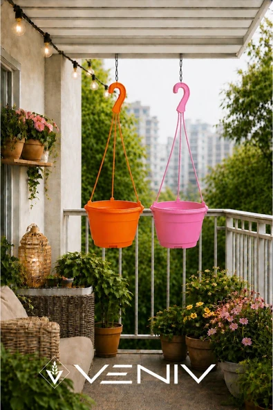 2 Adet Askılı Dekoratif Saksı 18 cm Çap Yükseklik 12 cm ürün görseli 1