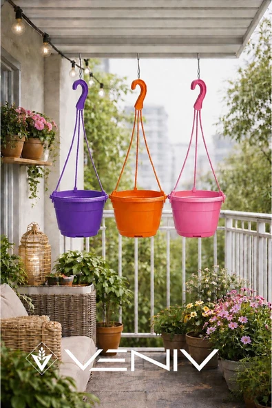 3 Adet Askılı Dekoratif Saksı - Askılar Dahil- 18 cm x 12 cm ürün görseli 1