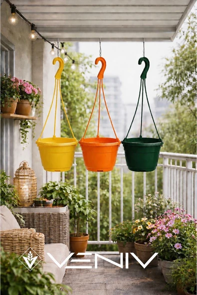 3 Adet Askılı Dekoratif Saksı - Askılar Dahil- 18 cm x 12 cm ürün görseli 1