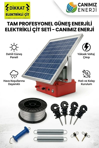Güneş Enerjili Elektrikli Çit Paketi 3-4 Dönüm Kapasiteli(25W Panel, 24Ah Jel Akü)Domuz ve Ayı Savar ürün görseli 1
