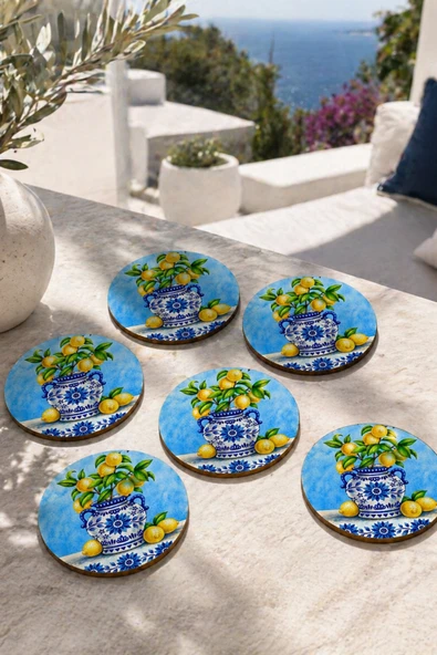 BYC TÜRKİYE Limonlu Biblo Motifli Bardak Altlığı 6'lı Set ürün görseli 1