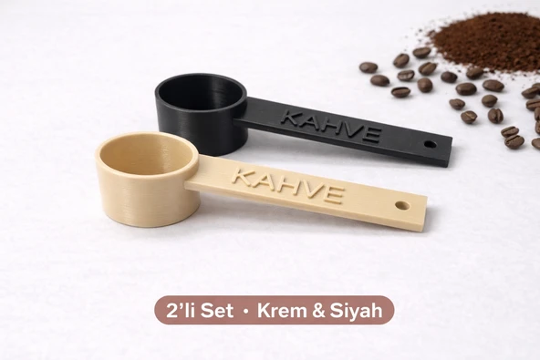 KAHVE Yazılı Kahve Ölçü Kaşığı (2 Adet) , Espresso , Filtre Kahve , Set Renk Seçenekli ( Krem,Siyah) ürün görseli 1