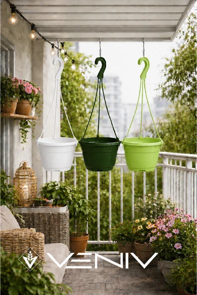 3 Adet Askılı Dekoratif Saksı - Askılar Dahil- 18 cm x 12 cm ürün görseli 1