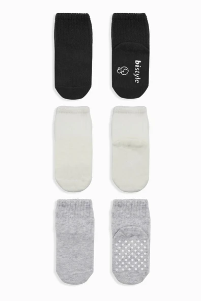Bistyle Basic Kaymaz Penye Soket Çorap 3'Lü BS10107 Siyah Ekru Gri ürün görseli 1