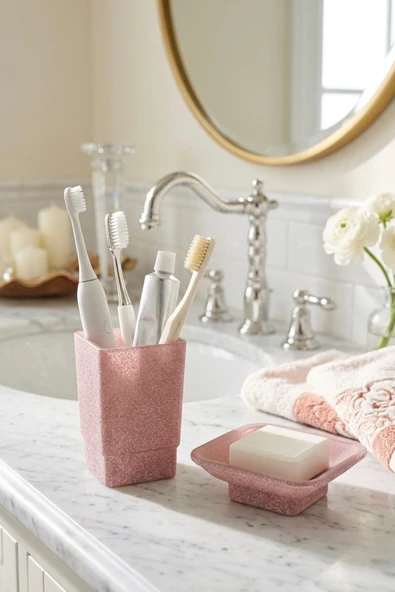 BYC TÜRKİYE Granit Dokulu Banyo Seti 2'li - Pembe ürün görseli 1
