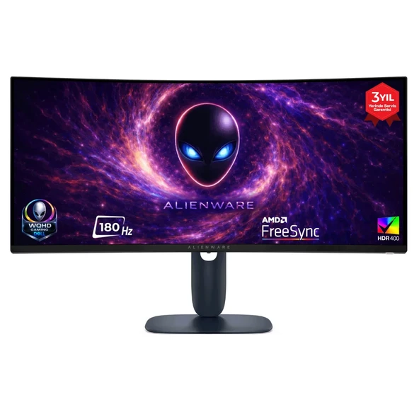 Dell Alienware AW3425DWM 34 3440x1440 WQHD 180Hz 1ms HDMI DP FreeSync Premium HDR 400 Curved Gaming Monitör ürün görseli 1