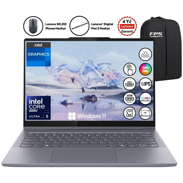 Ideapad 5 2-In-1 Intel Ultra 5 225U 16GB Ram 512GB SSD 14" Wuxga W11 83KR000FTR Taşınabilir Bilgisayar ürün görseli 1
