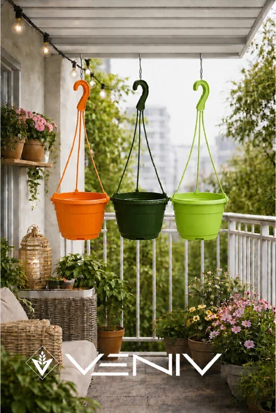 3 Adet Askılı Dekoratif Saksı - Askılar Dahil- 18 cm x 12 cm ürün görseli 1