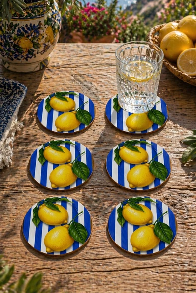 BYC TÜRKİYE Çizgili Limon Desenli Bardak Altlığı 6'lı Set ürün görseli 1