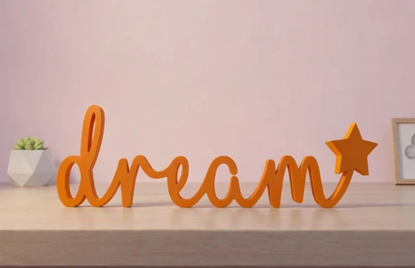 Dream Yazılı Yıldızlı Dekoratif Duvar , Raf Süsü , Modern Masaüstü Dekor , Turuncu (1 Adet) ürün görseli 1