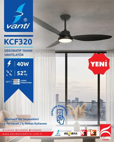 KCF320 70W 52 INCH CEILING FAN SIYAH ürün görseli 1
