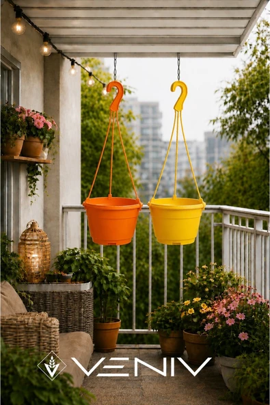 2 Adet Askılı Dekoratif Saksı 18 cm Çap Yükseklik 12 cm ürün görseli 1