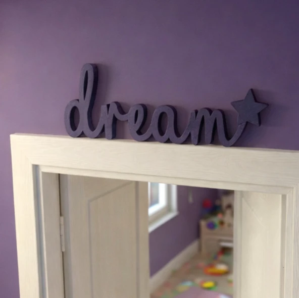 Dream Yazılı Yıldızlı Dekoratif Duvar , Raf Süsü , Modern Masaüstü Dekor , Mor (1 Adet) ürün görseli 1