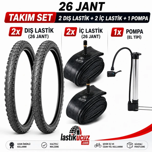 Servis 26X1.95 DIŞ LASTİK (FORCE) VE İÇ LASTİĞİ Bisiklet Lastiği ve İç Lastiği + Bisiklet Pompası (2 ADET DIŞ LASTİK , 2 ADET İÇ LASTİK 1 ADET BİSİKLET POMPASI) ürün görseli 1
