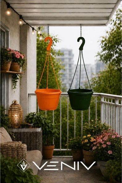 2 Adet Askılı Dekoratif Saksı 18 cm Çap Yükseklik 12 cm ürün görseli 1