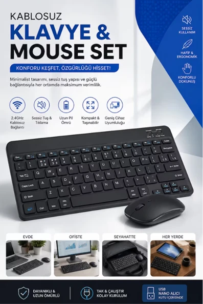 Kablosuz Klavye  Mouse Seti Kablosuz Özgürlüğün Keyfini Çıkarın ürün görseli 1