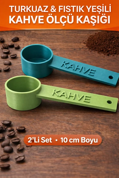 KAHVE Yazılı Kahve Ölçü Kaşığı (2 Adet)  Espresso , Filtre Kahve , Set Renk Seçenekli ( Turkuaz, Fıstık Yeşili) ürün görseli 1