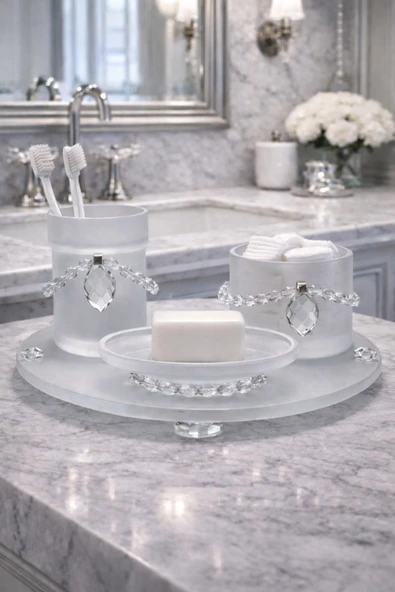 BYC TÜRKİYE Kristal Detaylı Banyo Aksesuar Seti 4'lü ürün görseli 1