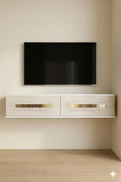 TDA1220BTG RANY Duvara Montaj Tv Sehpası Beyaz-Traverten-Gold 120cm ürün görseli 1