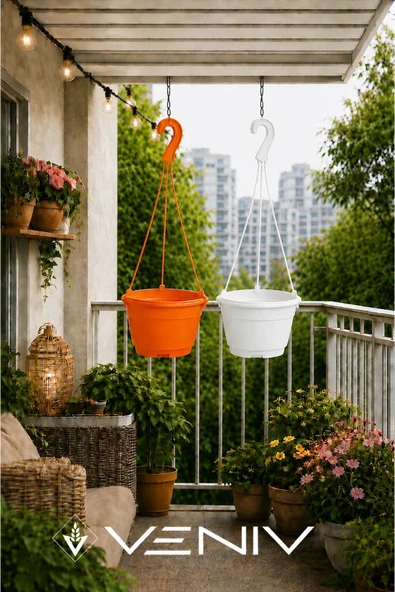 2 Adet Askılı Dekoratif Saksı 18 cm Çap Yükseklik 12 cm ürün görseli 1