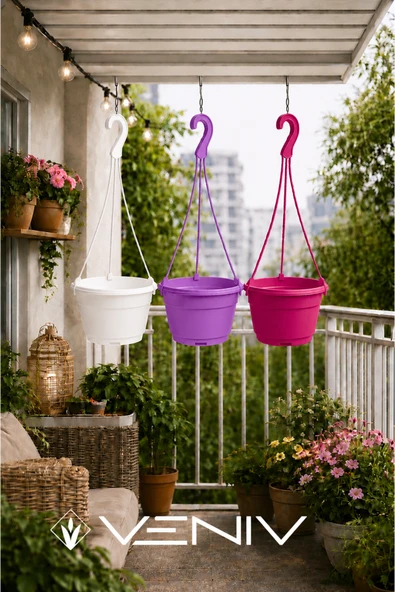 3 Adet Askılı Dekoratif Saksı - Askılar Dahil- 18 cm x 12 cm ürün görseli 1