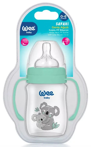 Wee Baby Safari Geniş Ağızlı Kulplu PP Biberon 0-6 Ay 150 ml ürün görseli 1