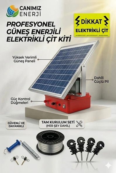 Güneş Enerjili Elektrikli Çit Mega Paketi 8-10 Dönüm 1000m Tel Full Set 25W Panel 24Ah Jel Akü ürün görseli 1
