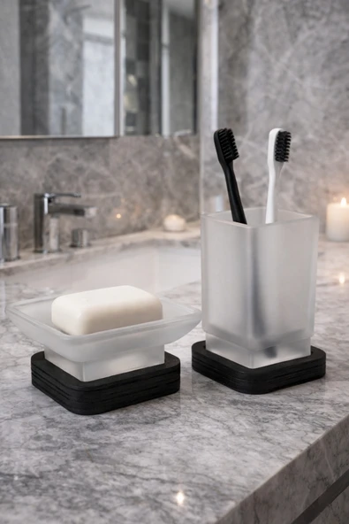 BYC TÜRKİYE Cam Banyo Seti 2'li - Beyaz ürün görseli 1